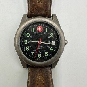 Swiss Army Wenger Marlboro Watch Men Black Dial 37MM Swiss New Battery 8.5"